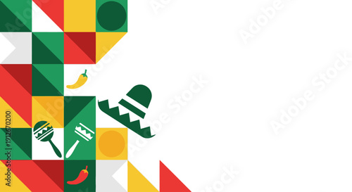 Fiesta Fun A Vibrant Celebration with Festive Mexican Icons and Colorful Geometric Patterns