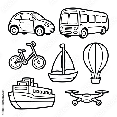 Transportation Illustration: An array of various transportation modes are artfully illustrated, each depicting a unique means of conveyance.