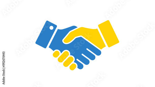 Ukraine Solidarity Handshake Icon. Blue and Yellow Partnership Agreement Symbol Vector isolated on White Background.