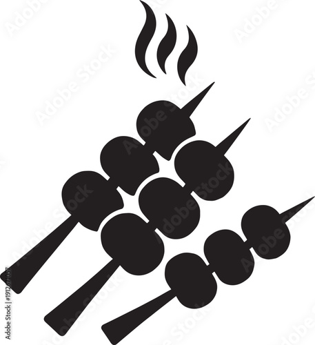 Grilled Meat Skewers Icon Black Silhouette Vector Illustration for BBQ Restaurant Menu Shish Kebab and Grilling Design