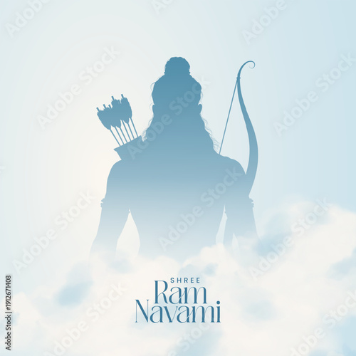 Shree Ram Navami Greeting, God Ram Background Design. A Hindu festival celebrated of lord ram birthday. Happy Ram Navami Vector  Background Design with Lord Rama silhouette.