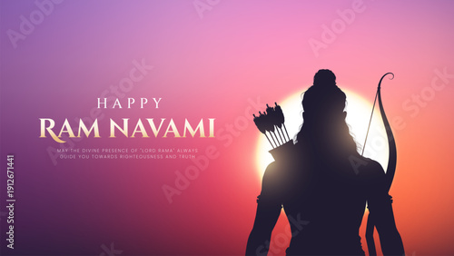 Shree Ram Navami Greeting, God Ram Background Design. A Hindu festival celebrated of lord ram birthday. Happy Ram Navami Vector  Background Design with Lord Rama silhouette.