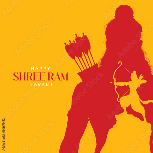Shree Ram Navami Greeting, God Ram Background Design. A Hindu festival celebrated of lord ram birthday. Happy Ram Navami Vector  Background Design with Lord Rama silhouette.
