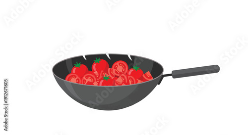 Sizzling Fresh Tomatoes in a Wok Ready for Culinary Creation on a Clean White Background