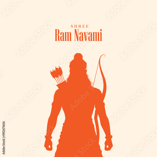 Shree Ram Navami Greeting, God Ram Background Design. A Hindu festival celebrated of lord ram birthday. Happy Ram Navami Vector  Background Design with Lord Rama silhouette.