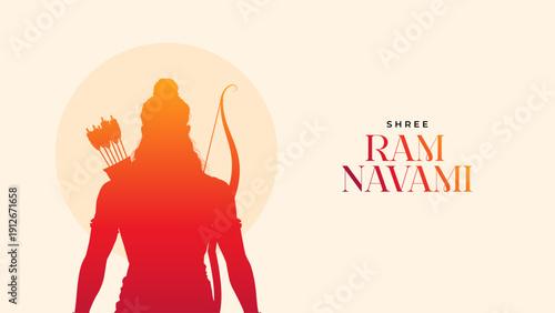 Shree Ram Navami Greeting, God Ram Background Design. A Hindu festival celebrated of lord ram birthday. Happy Ram Navami Vector  Background Design with Lord Rama silhouette.