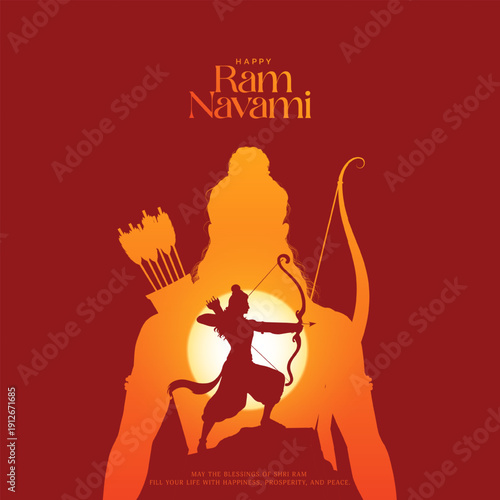Shree Ram Navami Greeting, God Ram Background Design. A Hindu festival celebrated of lord ram birthday. Happy Ram Navami Vector  Background Design with Lord Rama silhouette.