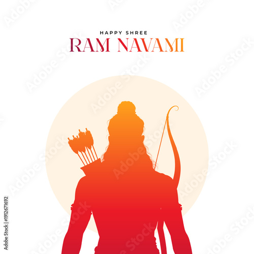 Shree Ram Navami Greeting, God Ram Background Design. A Hindu festival celebrated of lord ram birthday. Happy Ram Navami Vector  Background Design with Lord Rama silhouette.
