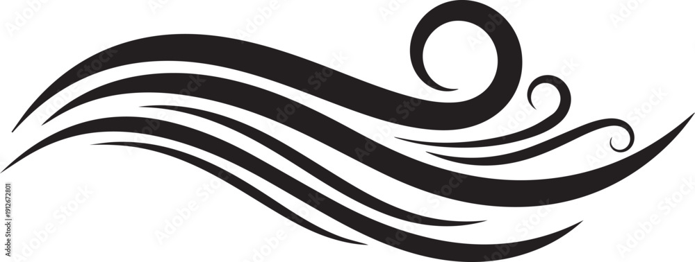 Fototapeta premium Abstract wavy lines illustration vector silhouette on transparent background.