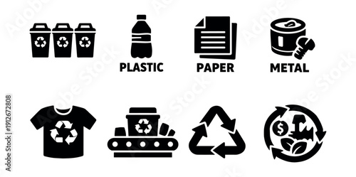 Recycling and waste management icons set