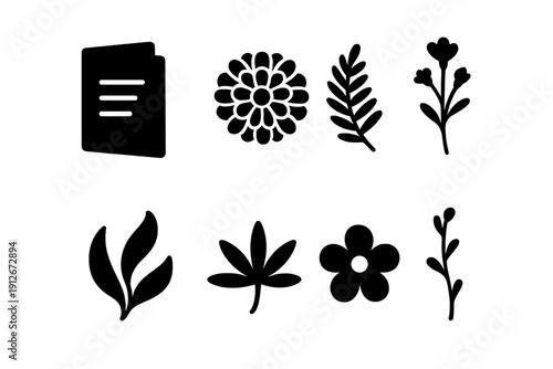 Botanical Icon Set. Botanical Birthday Message. Filled icon set of Botanical Birthday Message: message script,