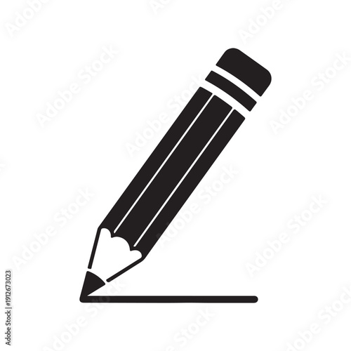 Black Pencil Icon Drawing Straight Line on White Background