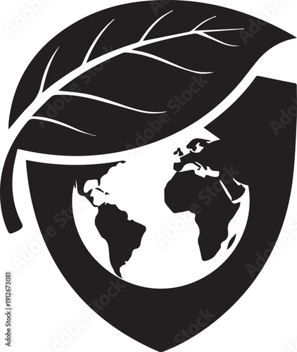 Leaf and world globe silhouette protecting planet earth concept environmental conservation vector