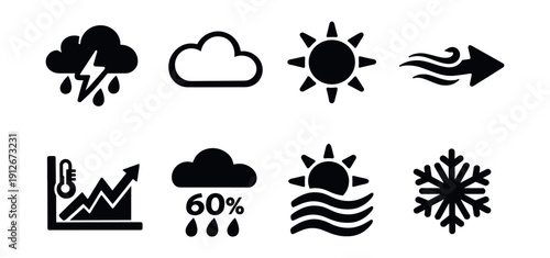 Weather forecast silhouette icons set