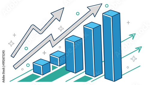 Illustrative graph with ascending bars and arrows showcasing growth and positive trends silhouette high quality professional