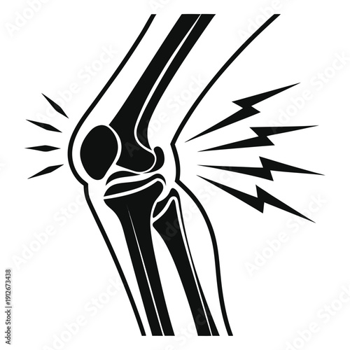 A black and white illustration depicting a painful knee joint injury in silhouette high quality professional