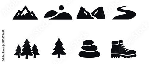 Nature and outdoor minimalist icons set