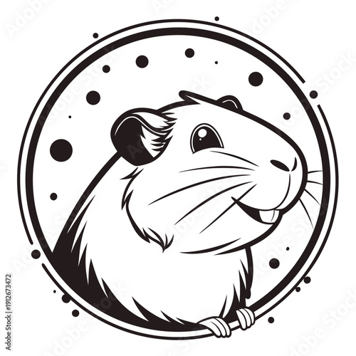 Charming guinea pig portrait inside a circular frame featuring a bold silhouette high quality professional detailed