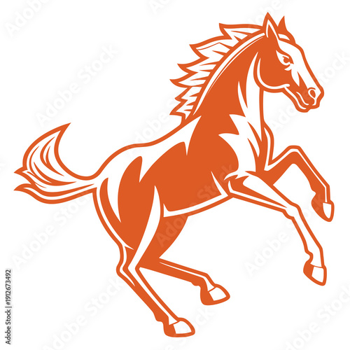 An orange horse rearing up on hind legs a striking graphic design silhouette high quality professional