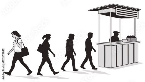 People walking past a security checkpoint featuring stark black silhouettes high quality professional detailed modern elegant