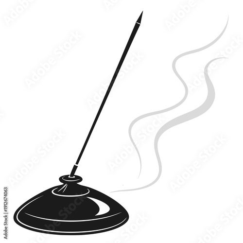 A classic inkwell and quill pen emitting swirling smoke depicted as a striking silhouette high quality