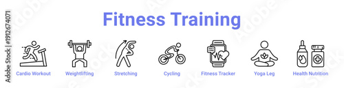 Fitness Training Icon Banner and Collection