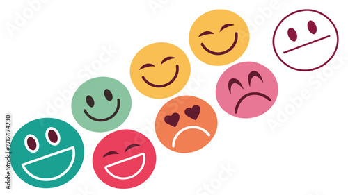 Colorful overlapping circular faces displaying various emotions in a playful silhouette high quality professional detailed modern