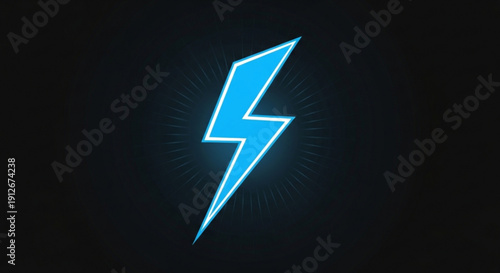 Glowing blue electric lightning bolt symbol on dark background representing energy and power