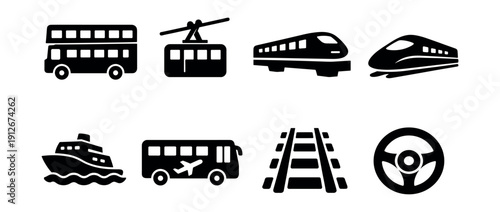 Transportation black icons set