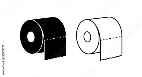 Black and white toilet paper roll icon set with 16 seo keywords for adobe stock Vector