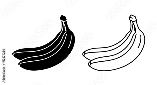Black and white banana illustration, minimalist fruit design, vector art Vector