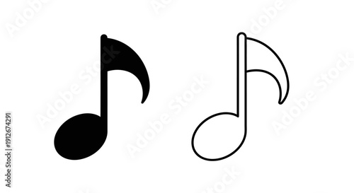 Two musical notes, one black and one white, on a white background. Vector