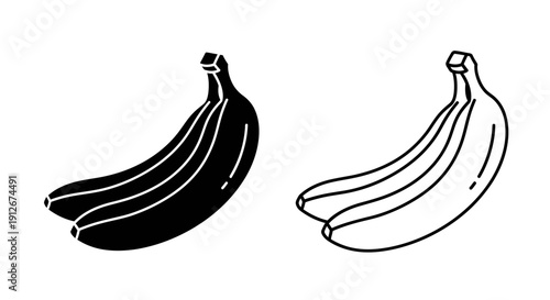 Black and white banana illustration, minimalist banana drawing, simple fruit design Vector