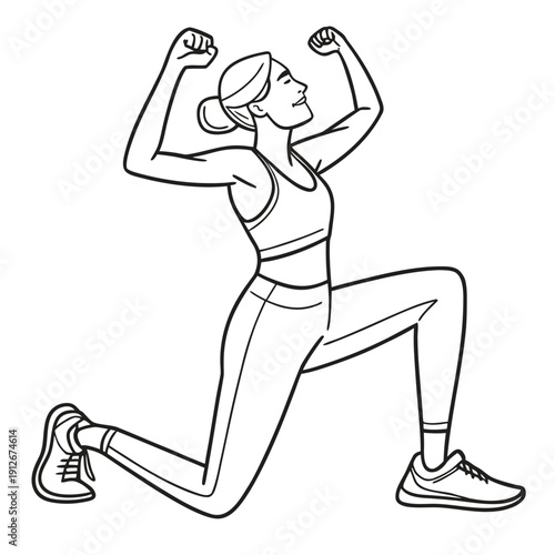 A woman performs a lunge exercise displaying strength and fitness black line art silhouette high quality