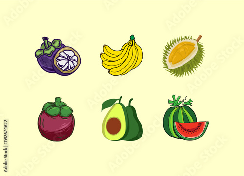 Fresh Tropical and Exotic Fruit Sticker Set