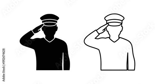 Saluting figures in uniforms, military and civilian, black and white, silhouette Vector
