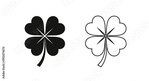 Black and white clovers, minimalist clover illustrations, simple clover designs Vector