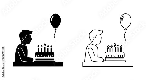 Birthday cake celebration with balloons and candles Vector