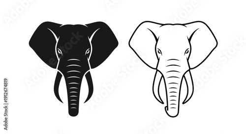 Two elephant faces, one black and one white, illustration, vector art, design Vector