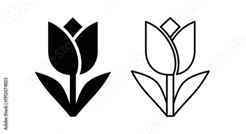 Minimalist tulip flower icon designs set in black and white Vector