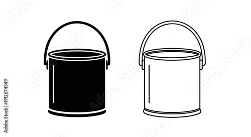 Two black and white buckets with handles illustration Vector