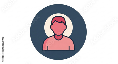 Simple cartoon avatar of a faceless person in a pink shirt on a dark blue background with a white circle