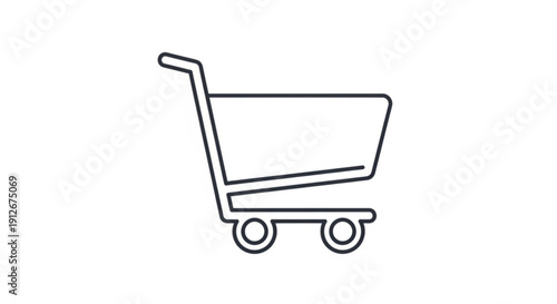 Shopping cart icon with wheels on white background for e commerce and retail concepts