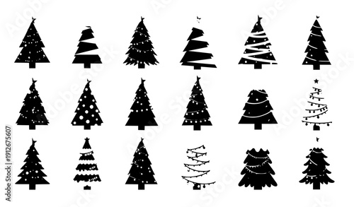 Modern colorful Christmas tree vector collection with decorative winter holiday trees for print materials