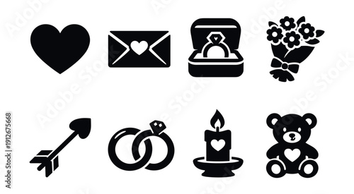 Romantic silhouette icons set