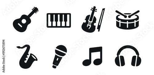 Music black silhouette icons set