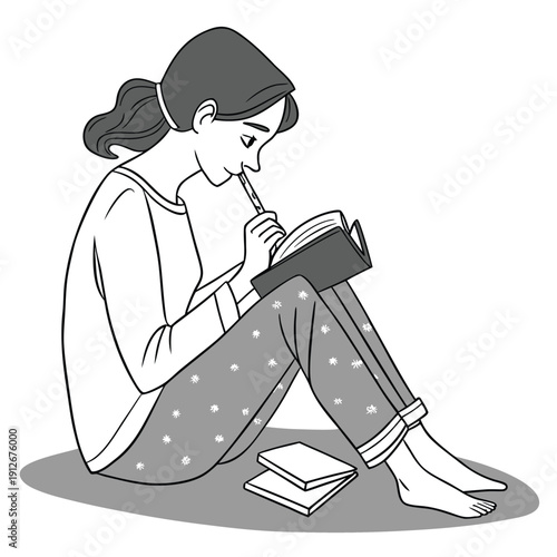 A young woman sits and writes in a book a peaceful and focused moment silhouette