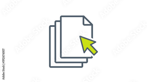 Document Selection Icon with Cursor. Line style vector symbol for file management, digital paperwork, and choosing multiple items on screen.