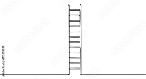 Simple ladder on white background, minimalist line drawing, concept of progress and goals