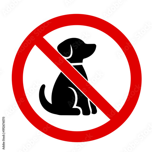 No Dogs Sign Icon with Red Prohibition Symbol　赤い禁止マーク付き犬（ペット）禁止アイコン